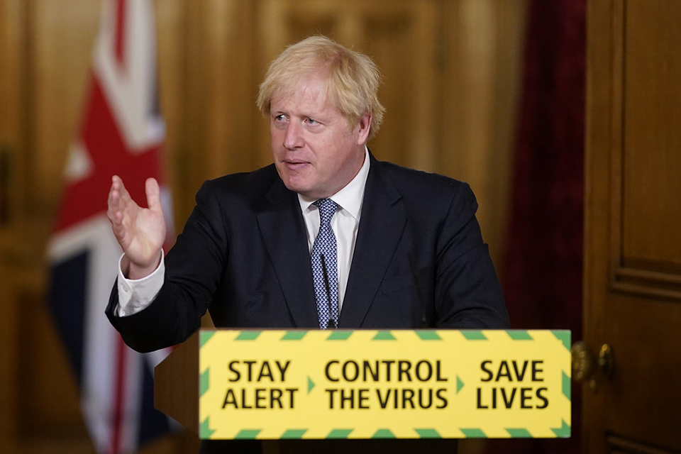 Boris Johnson adressing a Covid 19 press conference, 2020 (10 Downing Street via Wikimedia Commons)
